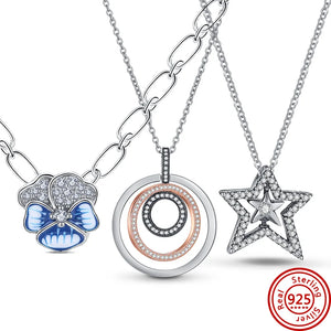 925 Sterling Silver Flower Stars Eternal Link Chain Necklace For Women