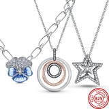 925 Sterling Silver Flower Stars Eternal Link Chain Necklace For Women