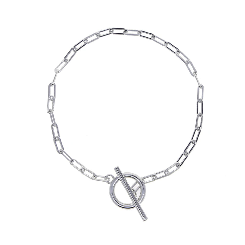 Sterling Silver Paper Clip Chain Bracelet with Toggle Clasp