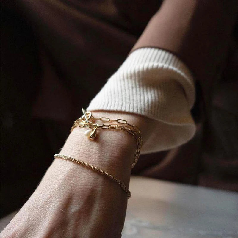 925 Silver Paper Clip Chain Toggle Clasp Bracelet