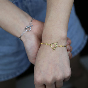 925 Silver Paper Clip Chain Toggle Clasp Bracelet