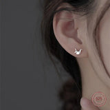 925 Silver Paper Crane Stud Earrings Romantic 14k Jewelry