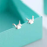 925 Silver Paper Crane Stud Earrings Romantic 14k Jewelry
