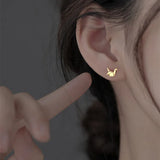 925 Silver Paper Crane Stud Earrings Romantic 14k Jewelry