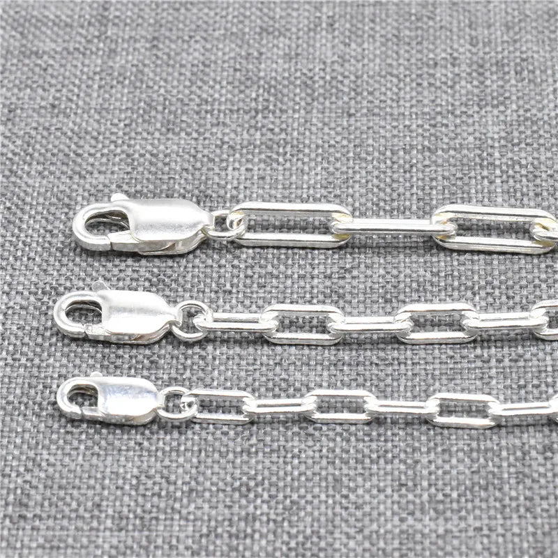 925 Silver Paperclip Chain Necklace 2.5-3.5mm 18-36 Inches