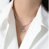 925 Silver Paperclip Chain Clear Quartz Pendant Necklace
