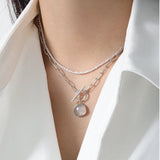 925 Silver Paperclip Chain Clear Quartz Pendant Necklace