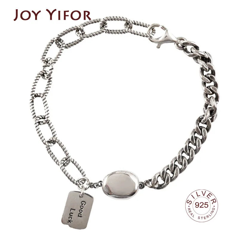 925 Silver Party Bracelet Vintage English Letter Tag Thai Silver Jewelry