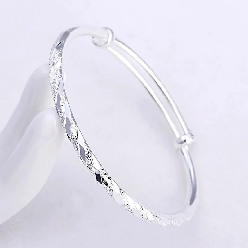 925 Silver Cuff Bracelet for Women Couples - Adjustable Wedding Jewelry Gift