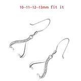 925 Silver Pearl Round Bead Semi Mount Drop Earrings