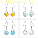 925 Silver Pearl Round Bead Semi Mount Drop Earrings