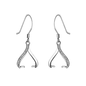 925 Silver Pearl Round Bead Semi Mount Drop Earrings