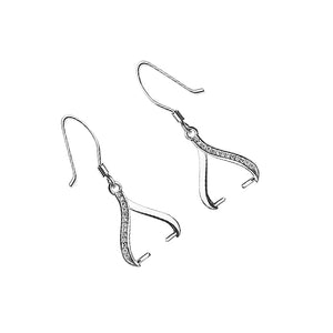 925 Silver Pearl Round Bead Semi Mount Drop Earrings