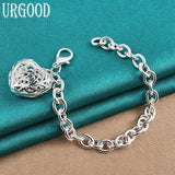 925 Silver Hollow Heart Pendant Chain Bracelet for Women Men