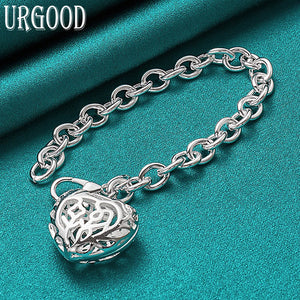 925 Silver Hollow Heart Pendant Chain Bracelet for Women Men