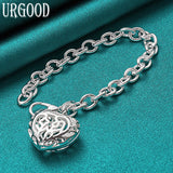 925 Silver Hollow Heart Pendant Chain Bracelet for Women Men