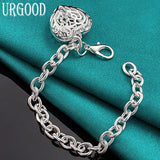 925 Silver Hollow Heart Pendant Chain Bracelet for Women Men
