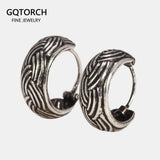 925 Silver Patterned Ear Hoops Retro Punk Rock Jewelry
