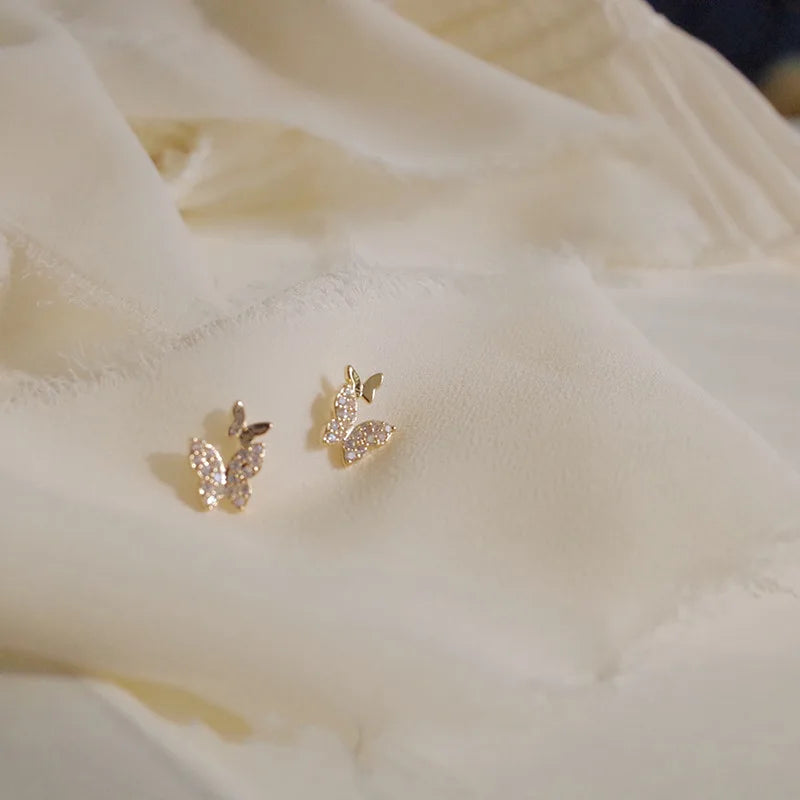 Sterling Silver Butterfly Stud Earrings with Zircon