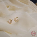 Sterling Silver Butterfly Stud Earrings with Zircon
