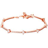 925 Silver Pave Bar Link Chain & Stones Logo I-d Bracelet
