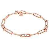 925 Silver Pave Bar Link Chain & Stones Logo I-d Bracelet