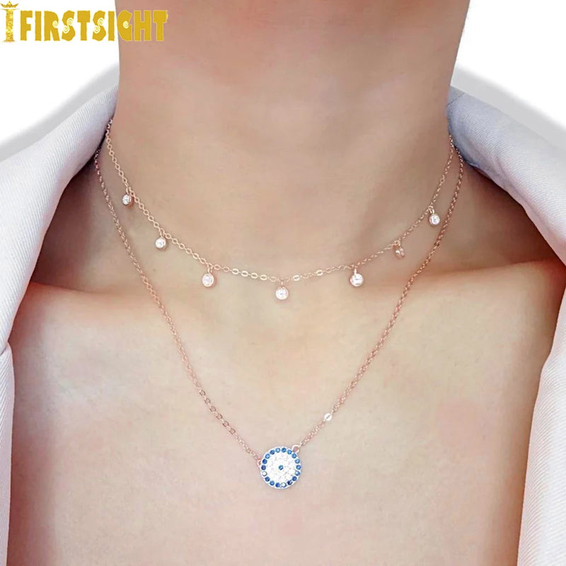 925 Silver CZ Disco Drip Drop Pendant Necklace Choker Charm Women
