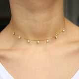 925 Silver CZ Disco Drip Drop Pendant Necklace Choker Charm Women
