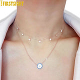 925 Silver CZ Disco Drip Drop Pendant Necklace Choker Charm Women