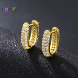 925 Silver Pave Crystal Hoop Earrings Dangle Geometry Feather Huggie Circle