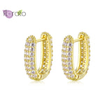 925 Silver Pave Crystal Hoop Earrings Dangle Geometry Feather Huggie Circle