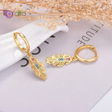 925 Silver Pave Crystal Hoop Earrings Dangle Geometry Feather Huggie Circle