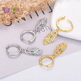 925 Silver Pave Crystal Hoop Earrings Dangle Geometry Feather Huggie Circle