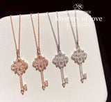 925 Silver Key Pendant Necklace 14k Plating Women Dress Jewelry