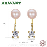 925 Silver Pearl Stud Earrings Pave CZ Women Silver Jewelry