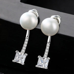 925 Silver Pearl Stud Earrings Pave CZ Women Silver Jewelry