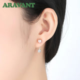 925 Silver Pearl Stud Earrings Pave CZ Women Silver Jewelry