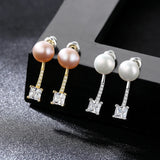 925 Silver Pearl Stud Earrings Pave CZ Women Silver Jewelry