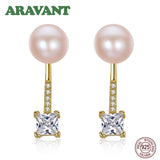 925 Silver Pearl Stud Earrings Pave CZ Women Silver Jewelry