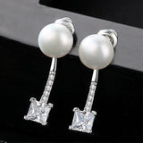 925 Silver Pearl Stud Earrings Pave CZ Women Silver Jewelry
