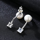 925 Silver Pearl Stud Earrings Pave CZ Women Silver Jewelry