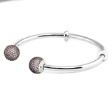 925 Sterling Silver Pink CZ Bangle Charms Beads - Fits Europe Bracelet