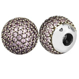 925 Sterling Silver Pink CZ Bangle Charms Beads - Fits Europe Bracelet