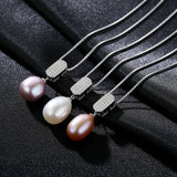 925 Silver Zircon Pearl Pendant Necklace Chain Wedding