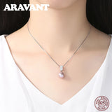 925 Silver Zircon Pearl Pendant Necklace Chain Wedding