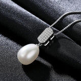 925 Silver Zircon Pearl Pendant Necklace Chain Wedding
