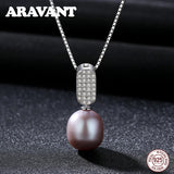 925 Silver Zircon Pearl Pendant Necklace Chain Wedding