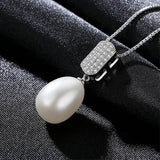 925 Silver Zircon Pearl Pendant Necklace Chain Wedding
