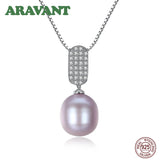 925 Silver Zircon Pearl Pendant Necklace Chain Wedding