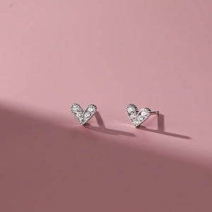 925 Sterling Silver Heart Stud Earrings Pave Zircon Sweet Small Ear Jewelry
